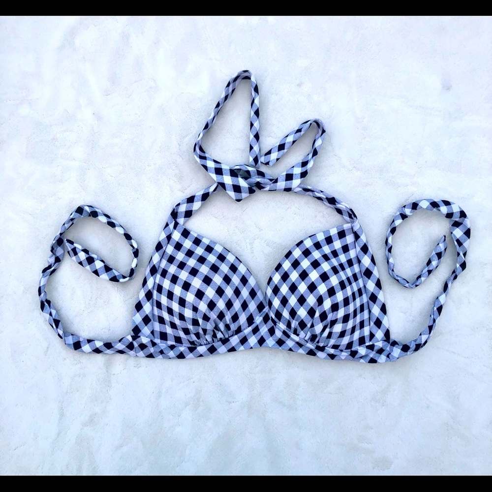Vintage Style Bikini Top Picnic Halter Neck Sz. Small Black White